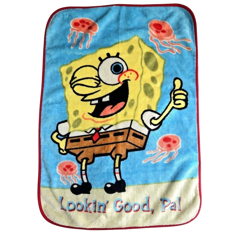 VTG SpongeBob SquarePants Fleece Throw Blanket Lookin Good Pal Jellyfish